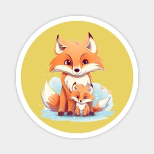 Mama Fox and Cute Baby Fox Magnet